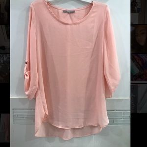 Sweet Rain Curved Neck Blouse Light Pink